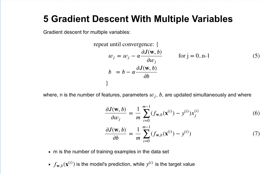 Gradient Descent Formulae